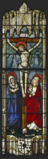 The Crucifixion; French; Lorraine,Burgundy, France; about 1500 - 1510; Pot-metal, flashed, and colorless glass, vitreous paint