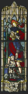 Saint Christopher and a Donor; French; Lorraine,Burgundy, France; about 1500 - 1510; Pot-metal, flashed, and colorless glass