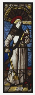Saint Fiacre; French; Lorraine, France; about 1510 - 1515; Pot-metal and colorless glass, vitreous paint, and silver stain; lead