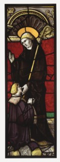 Benedictine Abbot Saint with a Donor; French; Lorraine, France; about 1510 - 1515; Pot-metal and colorless glass, vitreous paint