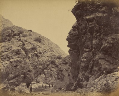 Figures walking path between hills; John Burke, British, active 1860s - 1870s, Afghanistan; 1878 - 1879; Albumen silver print