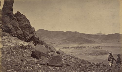 Two soldiers on hillside; John Burke, British, active 1860s - 1870s, Afghanistan; 1878 - 1879; Albumen silver print