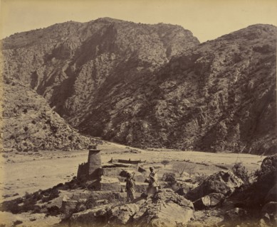 Men beside fortress ruins; John Burke, British, active 1860s - 1870s, Afghanistan; 1878 - 1879; Albumen silver print