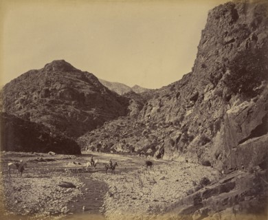 Two men on horseback near river; John Burke, British, active 1860s - 1870s, Afghanistan; 1878 - 1879; Albumen silver print