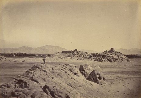 Man standing on rocks; John Burke, British, active 1860s - 1870s, Afghanistan; 1878 - 1879; Albumen silver print