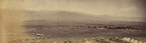 Panoramic landscape with camps; John Burke, British, active 1860s - 1870s, Afghanistan; 1878 - 1879; Albumen silver print