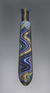 Perfume Flask with Swirled Blue, Black, White, Turquoise, and Gold Ribbons; Eastern Mediterranean or Italy end of 1st century BC