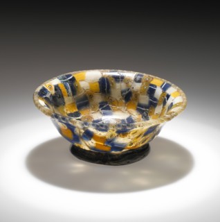Cup with Blue, White, and Yellow Canes; Eastern Mediterranean; 1st century B.C; Glass; 3.8 x 10.3 cm, 1 1,2 x 4 1,16 in