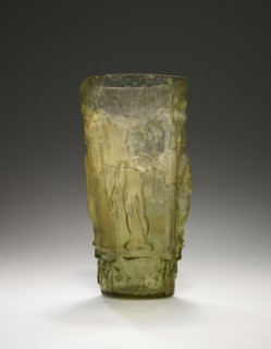 Mythological Beaker; Eastern Mediterranean; second half of 1st century; Glass; 12.5 × 6.1 cm, 4 15,16 × 2 3,8 in