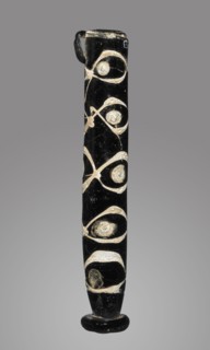 Opaque Black Flask with white trails and blobs; Eastern Mediterranean; 9th - 11th century, ?, Glass; 10.5 cm, 4 1,8 in