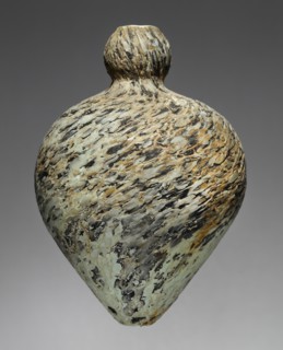 Dark Blue Marbled Flask, ?, Roman Empire; perhaps late 1st century; Glass; 12 x 8.2 cm, 4 3,4 x 3 1,4 in