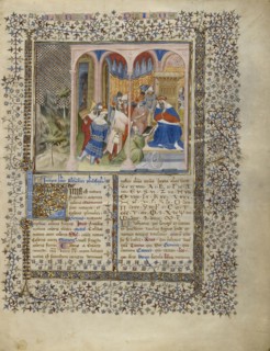 Alchandreus Presents His Work to a King; Virgil Master, French, active about 1380 - 1420, Paris, France; about 1405; Tempera