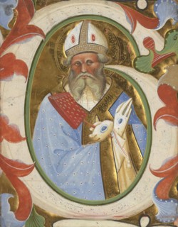 Initial G: Saint Blaise; Master of the Murano Gradual, Italian, active about 1430 - 1460, Venice or Lombardy, Italy; about 1450