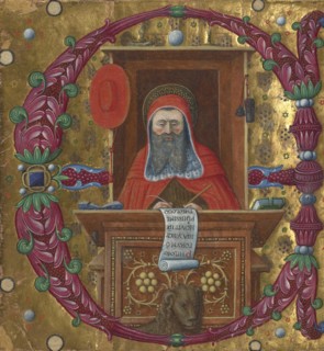 Initial E: Saint Jerome in His Study; Attributed to the Master of the Birago Hours, Italian, active about 1460- about 1480