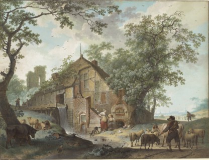 A Summer Scene; Hendrik Meyer, Dutch, 1744 - 1793, 1787; Black chalk, pen and brown ink, gouache, pen and black ink framing