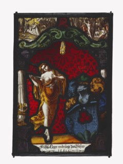 Lucretia; Workshop of Carl von Egeri, Swiss, 1510 - 1562, 1561; Pot-metal and colorless glass, vitreous paint, and silver stain