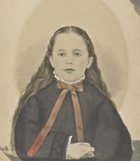 (Portrait of a young girl, American; 1850s; Hand-colored salted paper print; 22.3 x 17.7 cm, 8 3,4 x 6 15,16 in