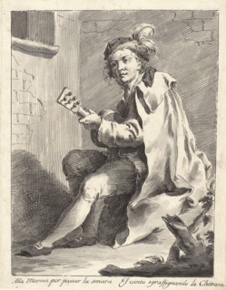A Seated Man Playing a Guitar; Pietro Antonio Novelli, Italian, 1729 - 1804, about 1760; Pen and gray ink, brush with gray wash