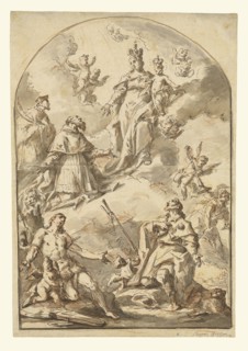 The Crowned Madonna and Child in Glory, with Saints Sebastian, Roch, Jerome, and John Nepomuk; Gaspare Diziani Italian, 1689