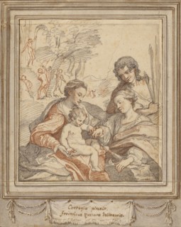 The Mystic Marriage of Saint Catherine, after Correggio, Federico Zuccaro, Italian, about 1541 - 1609, about 1595; Black