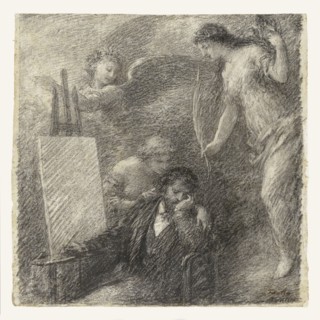 The Discouraged Artist, Le Découragement de l'artiste, Henri Fantin-Latour, French, 1836 - 1904, 1895; Black lithographic