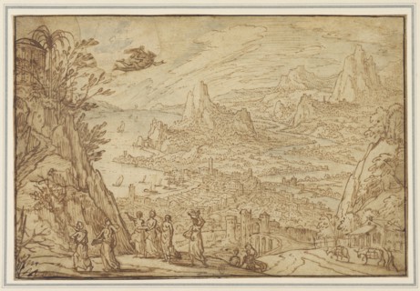 An Extensive Estuary Landscape with the Story of Mercury and Herse; Tobias Verhaecht, Flemish, 1561 - 1631, about 1610; Pen