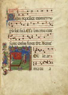 Initial T: Isaac and Esau; Attributed to Franco dei Russi, Italian, active about 1453 - 1482, Ferrara, Italy; about 1455 - 1461