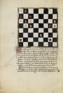 Chess Problem; Northern France, France; late 14th century; Tempera colors and gold leaf on parchment; Leaf: 24.8 x 16.8 cm