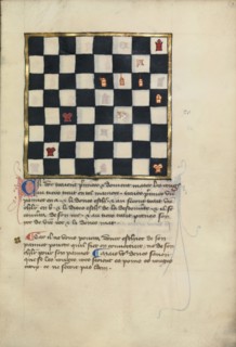 Chess Problem; Northern France, France; late 14th century; Tempera colors and gold leaf on parchment; Leaf: 24.8 x 16.8 cm
