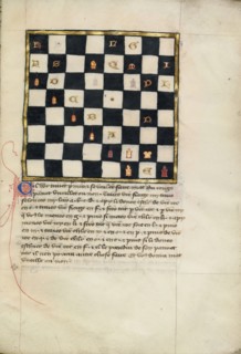 Chess Problem; Northern France, France; late 14th century; Tempera colors and gold leaf on parchment; Leaf: 24.8 x 16.8 cm