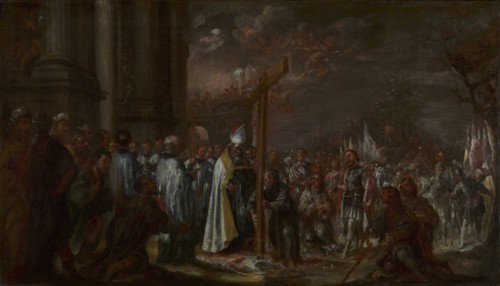 The Exaltation of the Cross; Juan de Valdés Leal, Spanish, 1622 - 1690, Spain; about 1680; Oil on canvas; 62.9 × 107.6 cm