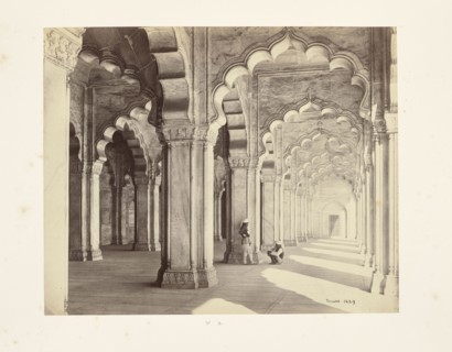 Agra; Interior of the Motee Musjid, Showing the Marble Saracenic Arches and Pillars; Samuel Bourne, English, 1834 - 1912, Agra