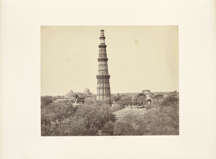 Delhi; The Kutub Minar and Surrounding Ruins, from the East; Samuel Bourne, English, 1834 - 1912, Delhi, India; about 1866