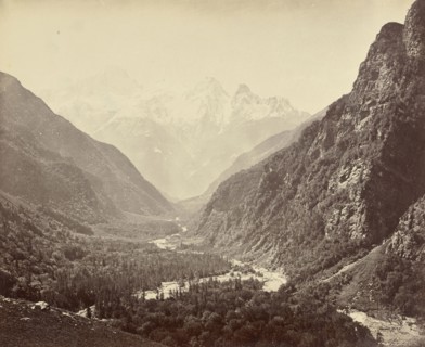 Wooded Valley from Fulaldaru, with the Srikanta Peaks in the Distance; Samuel Bourne, English, 1834 - 1912, Uttarakhand, India