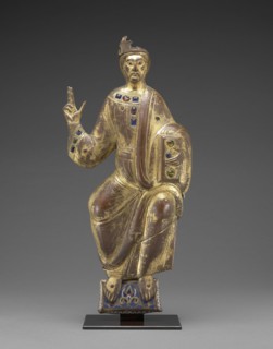 Christ in Majesty; Limoges School; France; probably 1188; Engraved and gilt copper, champleve enamel, and colored glass; 45.4 cm