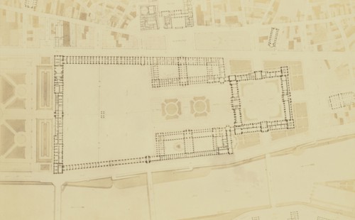 Plan for the Nouveau Louvre by L. Visconti; Édouard Baldus, French, born Germany, 1813 - 1889, Paris, France; 1852 - 1857