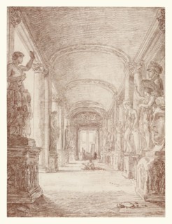 A Draftsman in the Capitoline Gallery; Hubert Robert, French, 1733 - 1808, Italy; about 1765; Red chalk; 45.7 x 33.7 cm