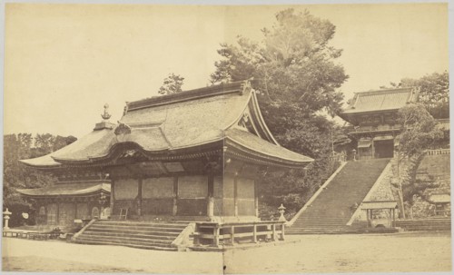 Shrine dedicated to Hachiman in Kamakura; Felice Beato, 1832 - 1909, Kamakura, Japan; 1863; Albumen silver