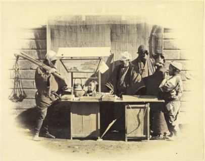 Street Refreshment Stall; Felice Beato, 1832 - 1909, Japan; 1863 - 1868; Hand-colored Albumen silver print