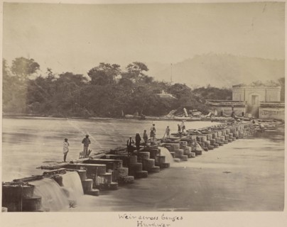 Weir across Ganges, Hurdwar; Haridwar, India; about 1881; Albumen silver print