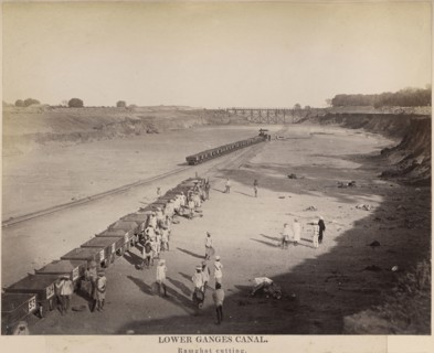 Lower Ganges Canal, Ramghat cutting; possibly G.W. Woodcroft, British, active 1860s - 1880s, Doab, India; about 1872; Albumen