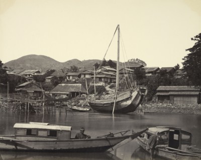 Boats in River, Nagasaki; Felice Beato, 1832 - 1909, Nagasaki, Japan; about 1865; Albumen silver print