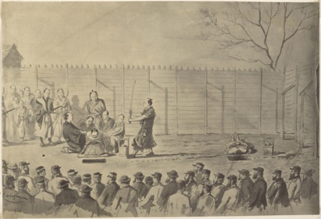 Photographic Copy of a Drawing of a Japanese Man About to Be Beheaded by Charles Wirgman; Felice Beato