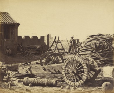 Interior of Pehtang Showing the Magazine and Wooden Gun, August 1, 1860; Felice Beato, 1832 - 1909