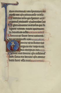 Initial D: David Kneeling in Prayer; Bute Master, Franco-Flemish, active about 1260 - 1290, Paris, written, France