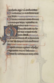 Initial M: A Man Touching a Rock and Pointing; Bute Master, Franco-Flemish, active about 1260 - 1290, Northeastern, illuminated