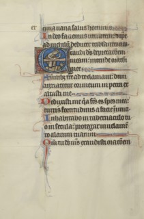 Initial E: David Crushing the Devil Underfoot; Bute Master, Franco-Flemish, active about 1260 - 1290, Northeastern illuminated