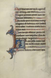 Initial L: A Kneeling Man Pointing to a Rock and Touching His Head; Bute Master, Franco-Flemish, active about 1260 - 1290
