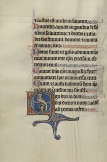 Initial E: A Prophet Holding a Scroll; Bute Master, Franco-Flemish, active about 1260 - 1290, Paris, written, France