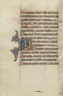 Initial D: A Jew Bringing Bread to a Man in a Cave; Bute Master, Franco-Flemish, active about 1260 - 1290, Paris, written